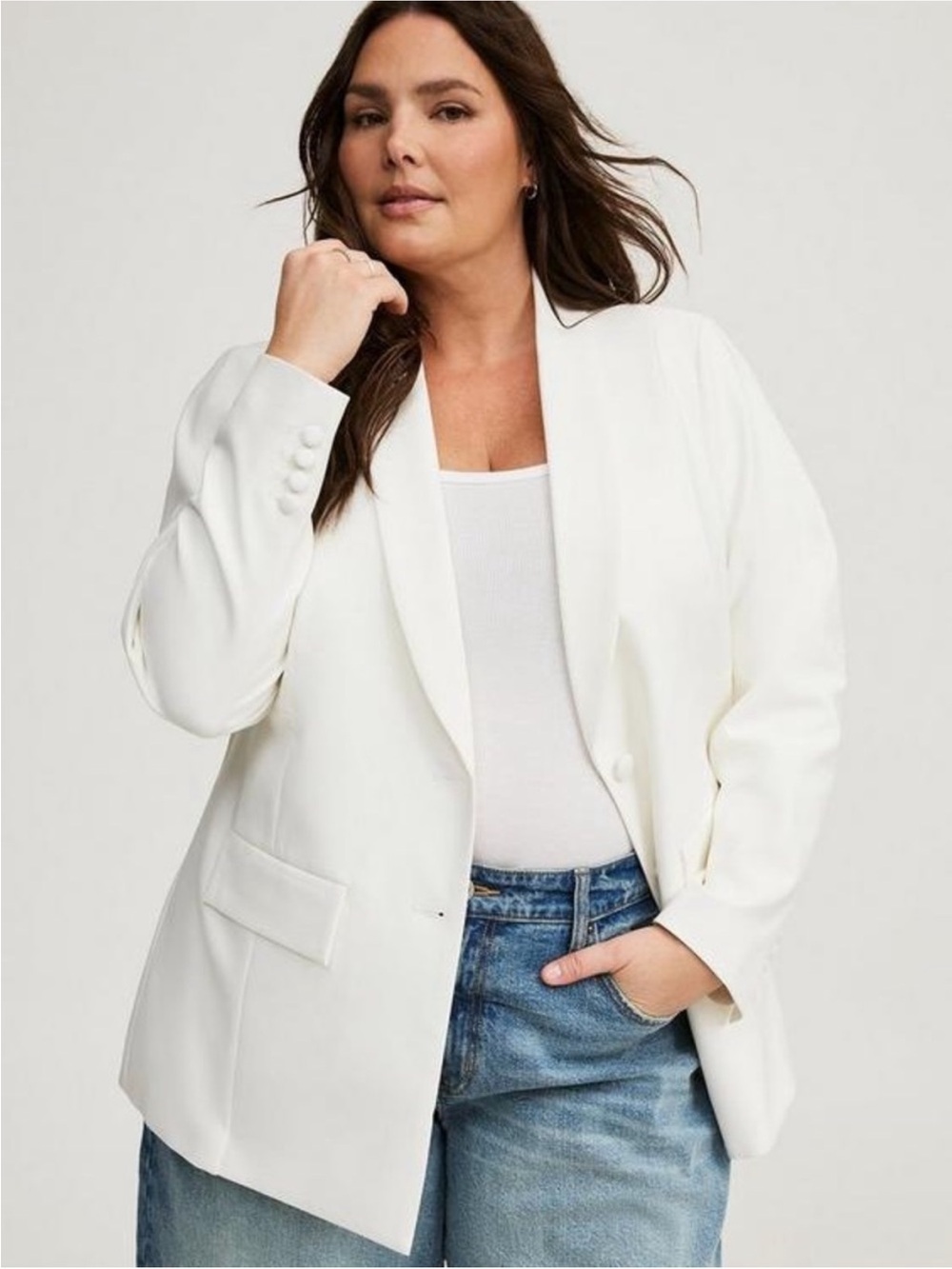 Torrid Soho Studio Refined Crepe Blazer in color Pristine